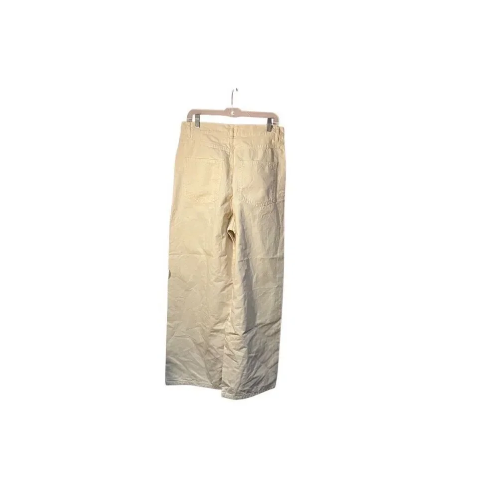 Zara Woman’s Cotton Linen Blend Cream High Waisted Boxy Pants Size 30 NWT